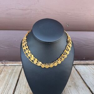 Premier Designs Triple Strand Necklace Womens Gold Tone Geometric Link